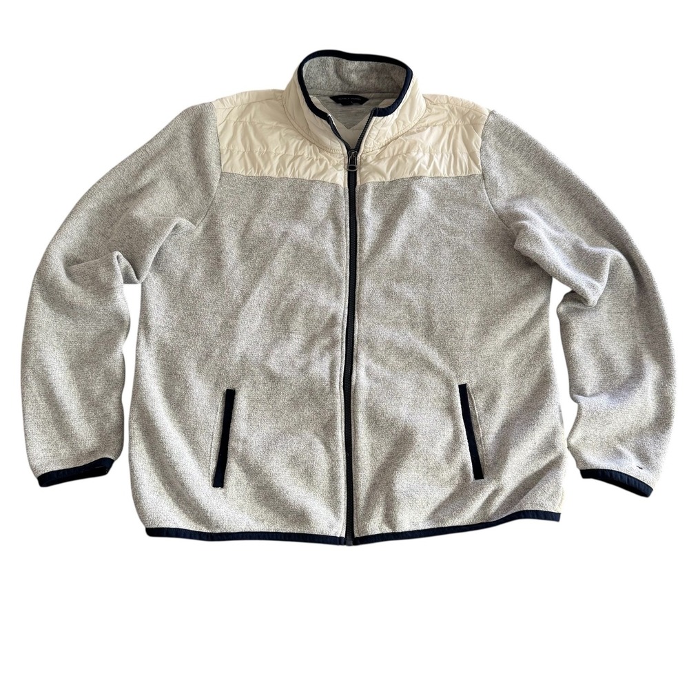 Tommy Hilfiger XL White and Gray Mens Fleece and Nylon Quilted Zip Up Jacket